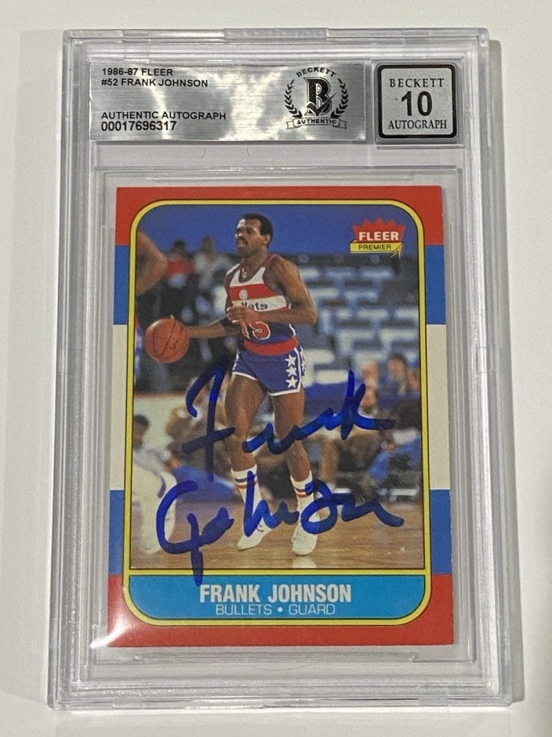 Frank Johnson Signed 1986 Fleer #52 RC Rookie BAS 10 Auto Beckett Bullets