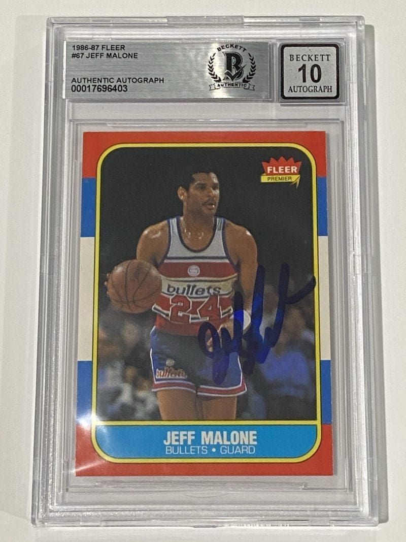 Jeff Malone Signed 1986 Fleer #67 RC Rookie BAS 10 Auto Beckett Bullets
