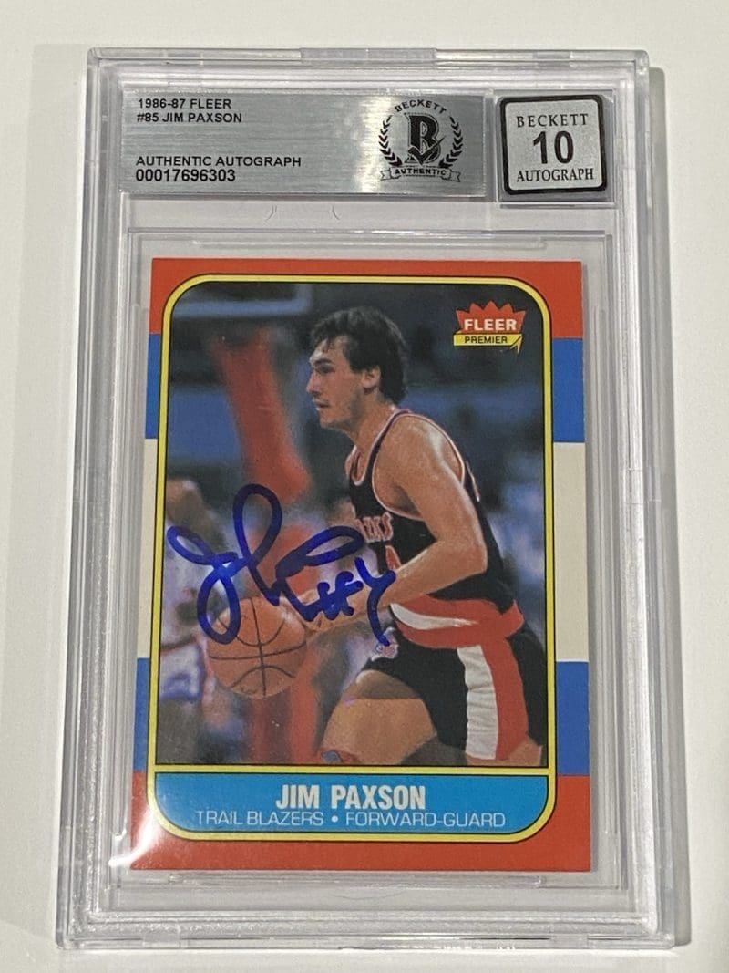 Jim Paxson Signed 1986 Fleer #85 BAS 10 Auto Beckett Portland Trail Blazers