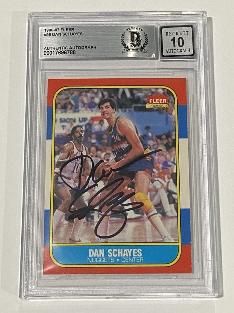 Dan Schayes Signed 1986 Fleer #98 RC Rookie Beckett BAS 10 Auto Denver Nuggets