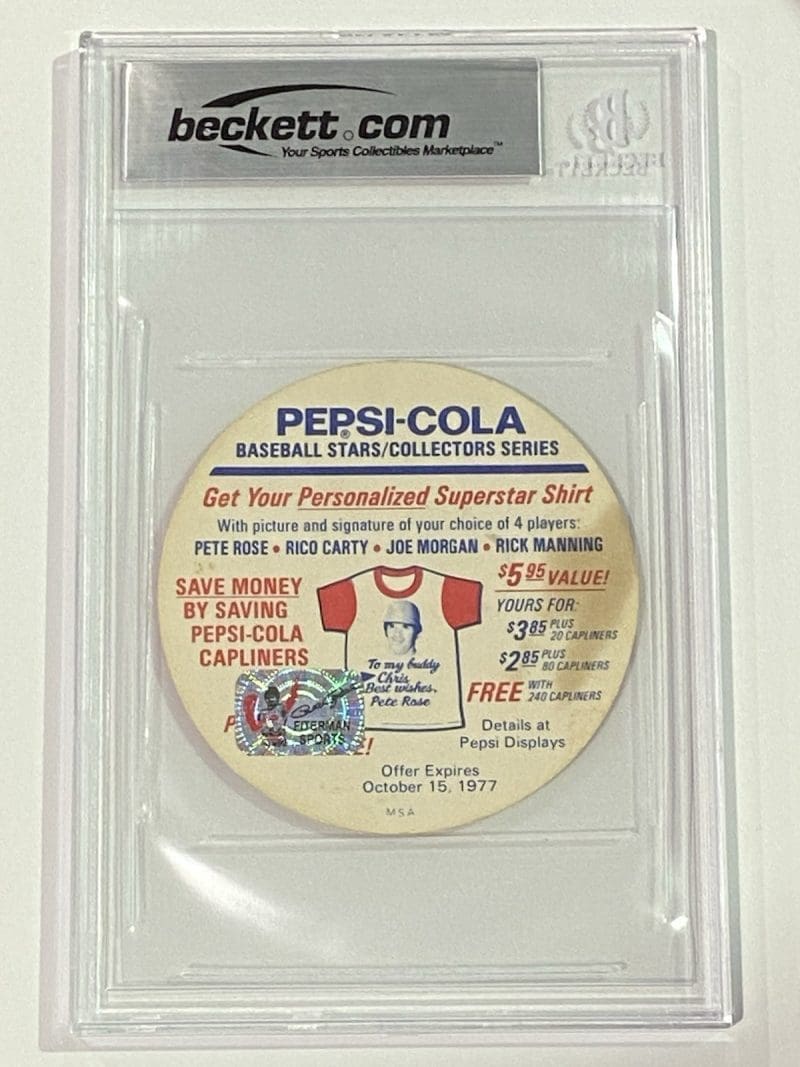 Pete Rose Signed 1977 Pepsi Glove Discs #43 Beckett BAS 10 Auto Cincinnati Reds - Image 2