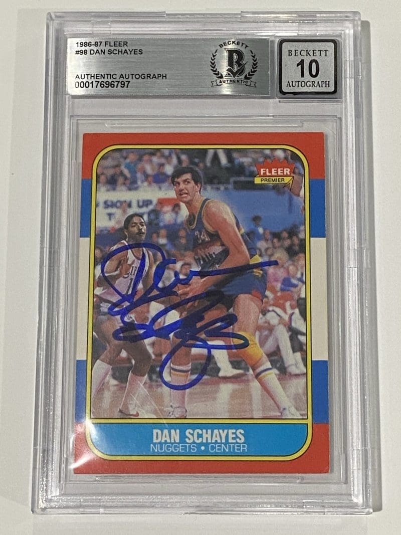 Dan Schayes Signed 1986 Fleer #98 RC Rookie Beckett BAS 10 Auto Denver Nuggets