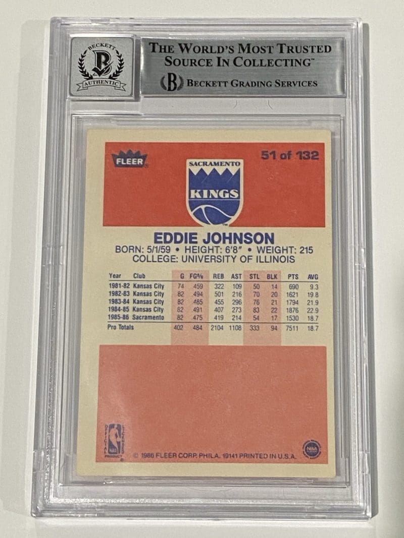 Eddie Johnson Signed 1986 Fleer #51 RC Rookie BAS 10 Auto Beckett Kings - Image 2