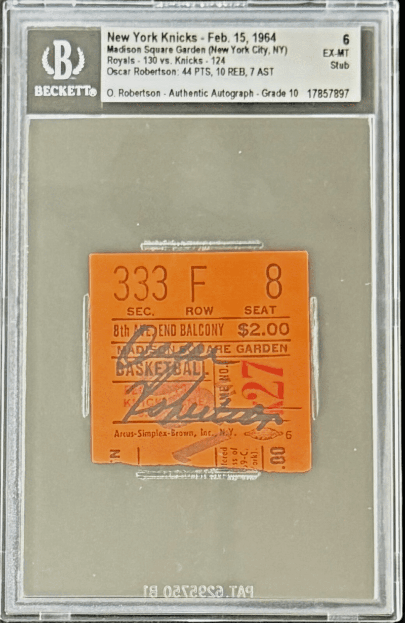 Oscar Robertson Signed Knicks vs Royals Ticket Stub Beckett Auto 10 17857897