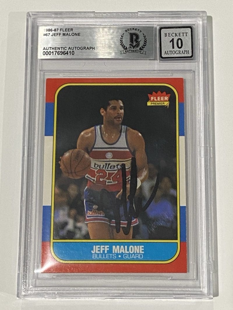 Jeff Malone Signed 1986 Fleer #67 RC Rookie BAS 10 Auto Beckett Bullets