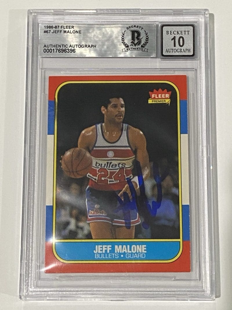 Jeff Malone Signed 1986 Fleer #67 RC Rookie BAS 10 Auto Beckett Bullets