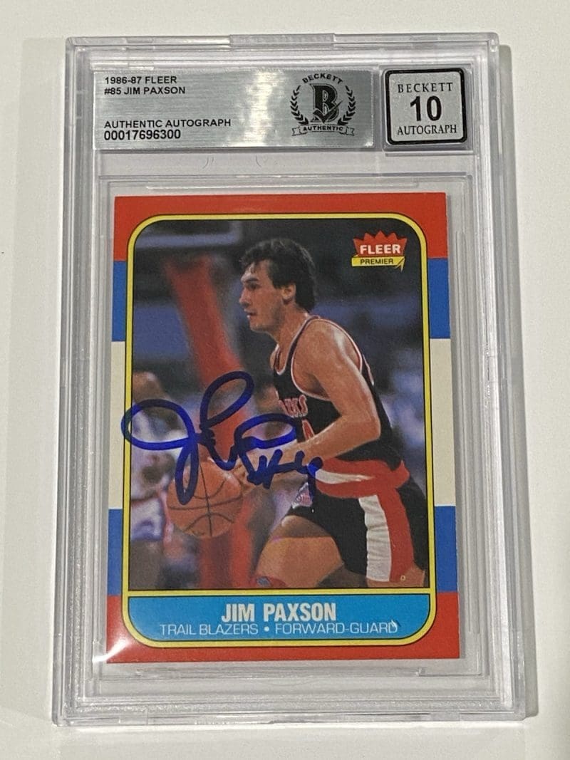 Jim Paxson Signed 1986 Fleer #85 BAS 10 Auto Beckett Portland Trail Blazers