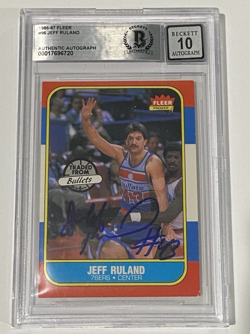 Jeff Ruland Signed 1986 Fleer #96 RC Rookie BAS 10 Auto Beckett Bullets 76ers