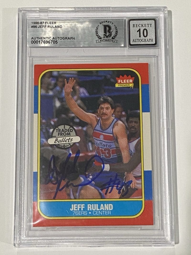 Jeff Ruland Signed 1986 Fleer #96 RC Rookie BAS 10 Auto Beckett Bullets 76ers