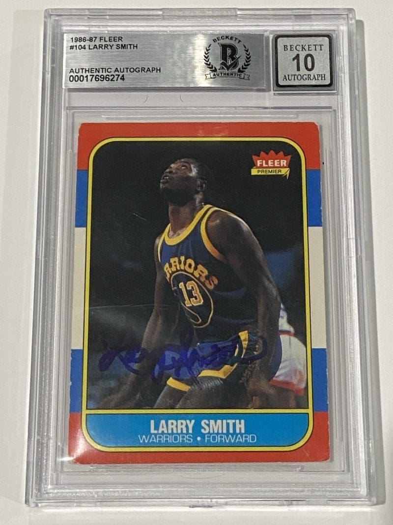 Larry Smith Signed 1986 Fleer #104 BAS 10 Auto Beckett Golden State Warriors