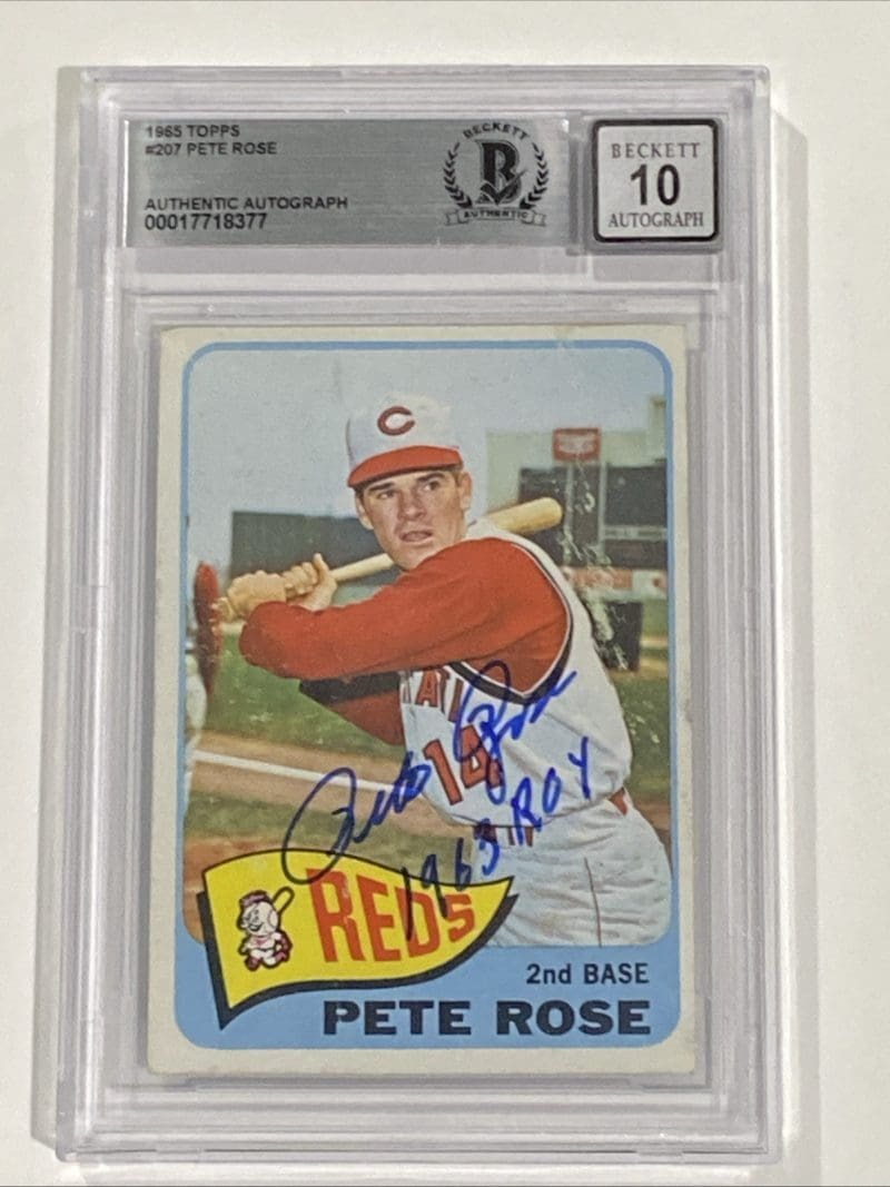 Pete Rose Signed 1965 Topps Card #207 Beckett BAS 10 Auto Cincinnati Reds