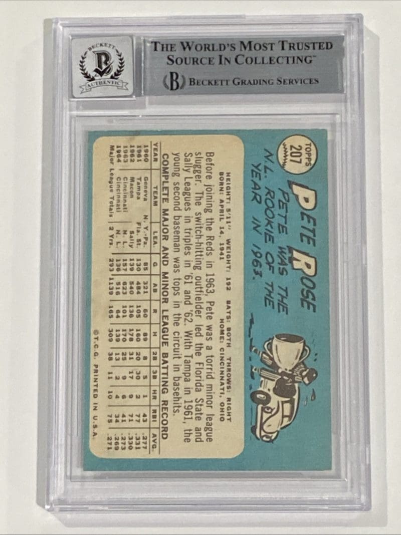 Pete Rose Signed 1965 Topps Card #207 Beckett BAS 10 Auto Cincinnati Reds - Image 2