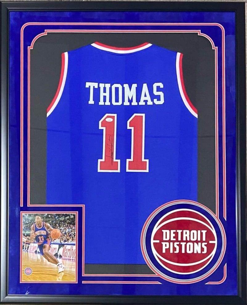 Isiah Thomas Signed Autographed Framed Blue/Red Jersey JSA Suede Cut Logo