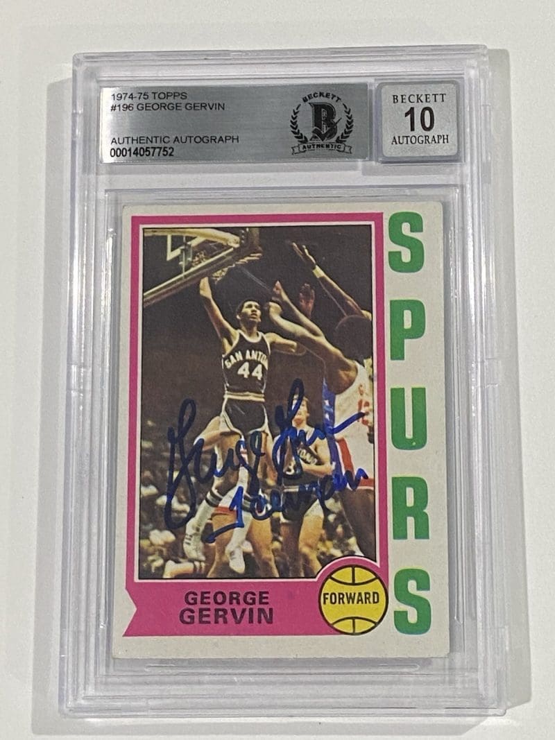 George Gervin Signed 1974 Topps #196 RC Rookie Beckett BAS 10 Auto Spurs HOF