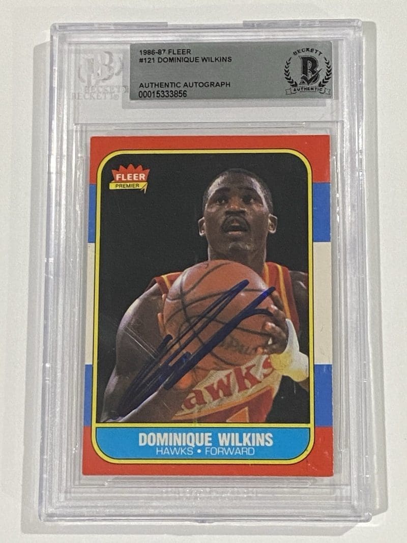 Dominique Wilkins Signed 1986 Fleer #121 Beckett BAS Atlanta Hawks Dunk Champ