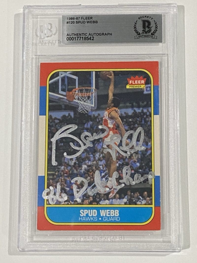 Spud Webb Signed 1986 Fleer #120 Beckett BAS Atlanta Hawks Dunk Champ