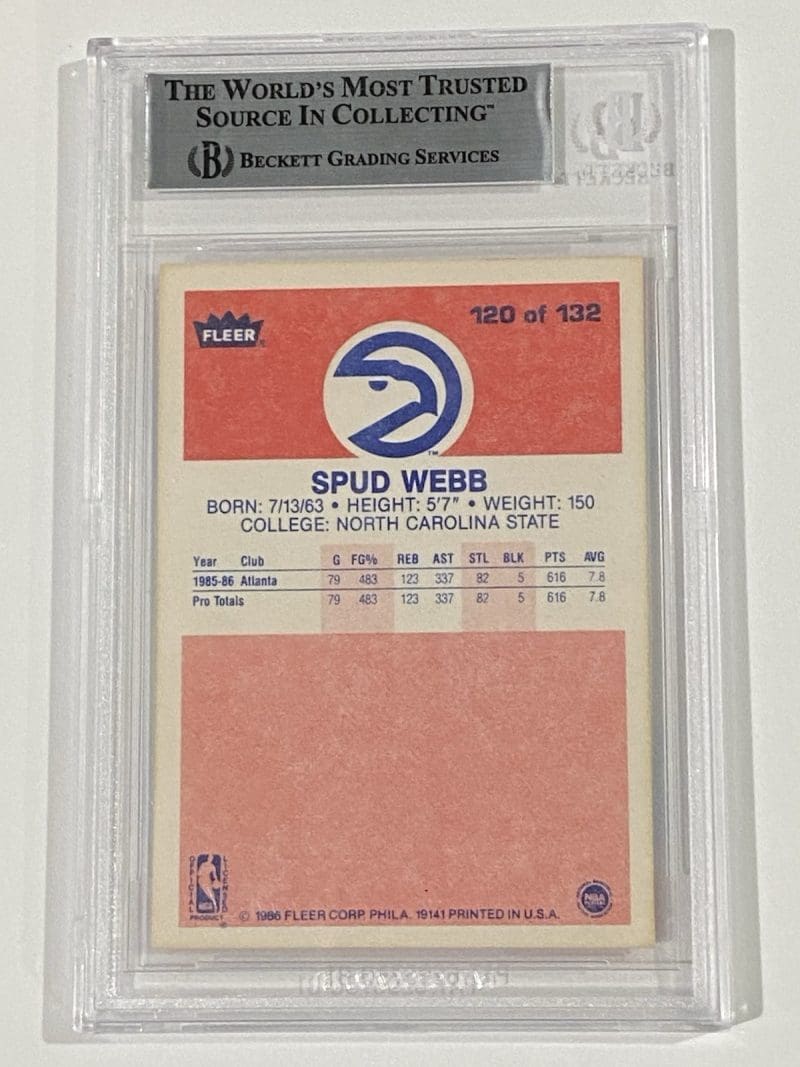 Spud Webb Signed 1986 Fleer #120 Beckett BAS Atlanta Hawks Dunk Champ - Image 2