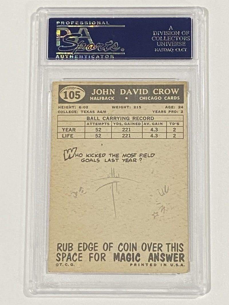 John David Crow Autographed 1959 Topps #105 PSA DNA Auto 10 Texas A&M Cardinals - Image 2