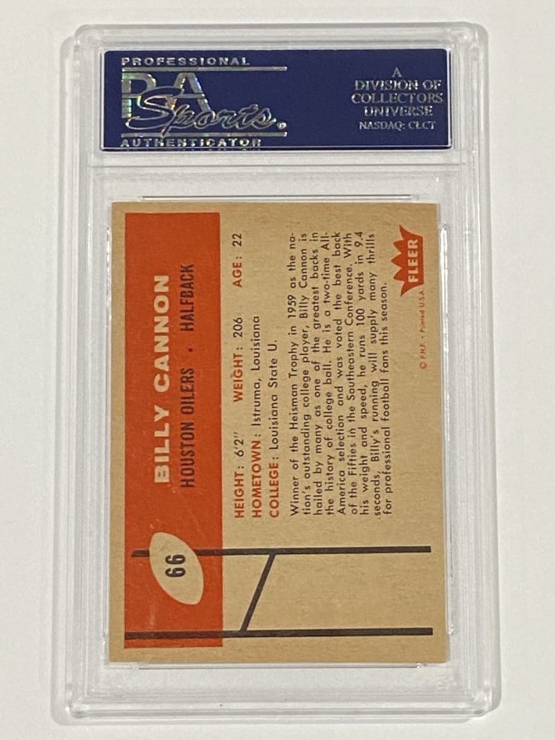 Billy Cannon Autographed 1960 Fleer #66 RC PSA DNA Auto 10 LSU Oilers - Image 2