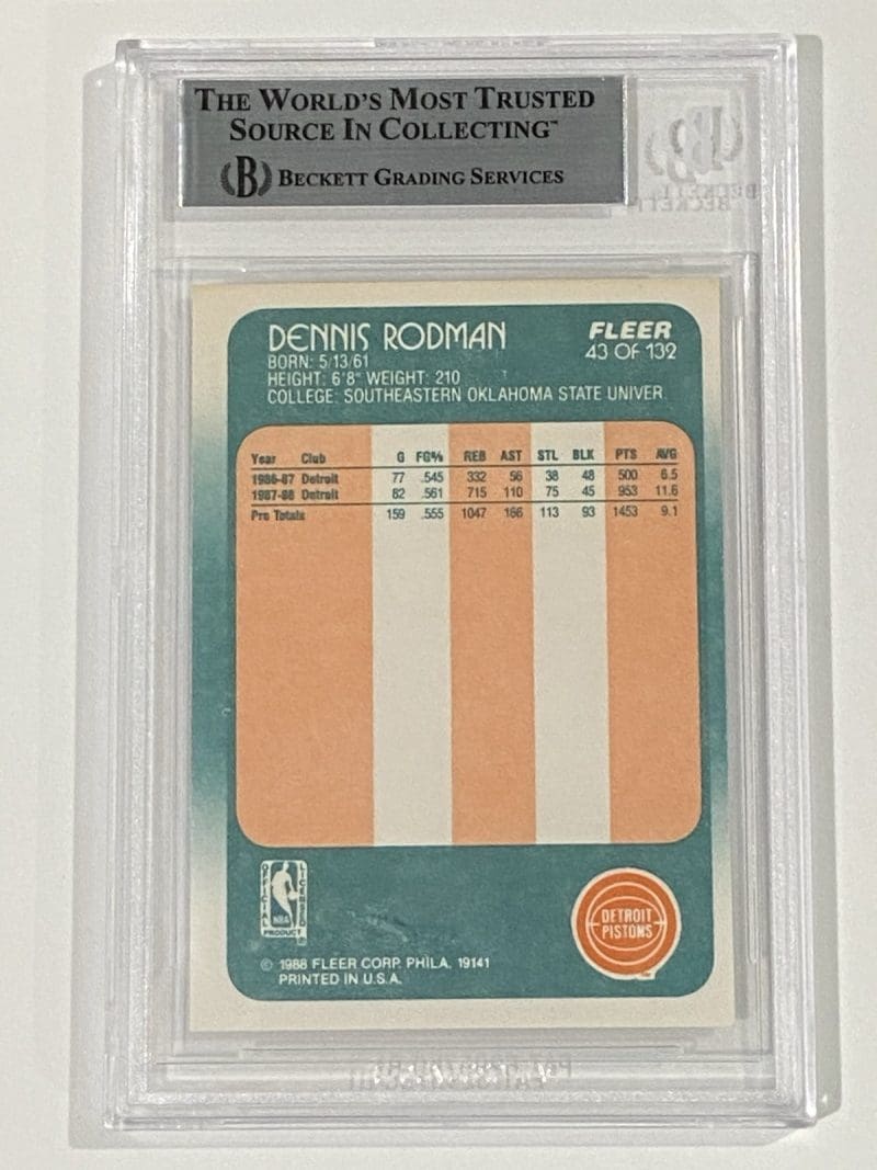 Dennis Rodman Signed 1988 Fleer #43 RC Rookie BAS Auto Beckett Detroit Pistons - Image 2