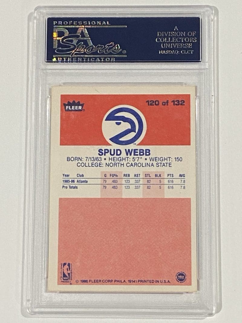 Spud Webb Signed 1986 Fleer #120 RC PSA DNA Atlanta Hawks Dunk Champ - Image 2