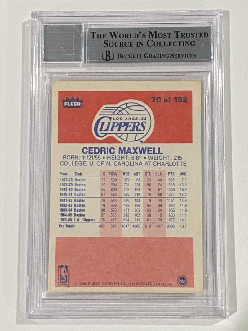 Cedric Maxwell Signed 1986 Fleer #70 Beckett BAS 10 Auto Clippers Celtics - Image 2