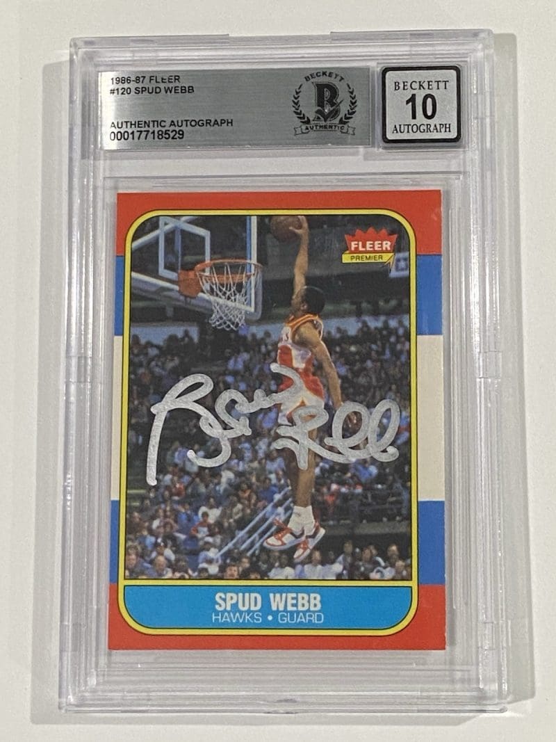 Spud Webb Signed 1986 Fleer #120 Beckett BAS 10 Auto Atlanta Hawks Dunk Champ