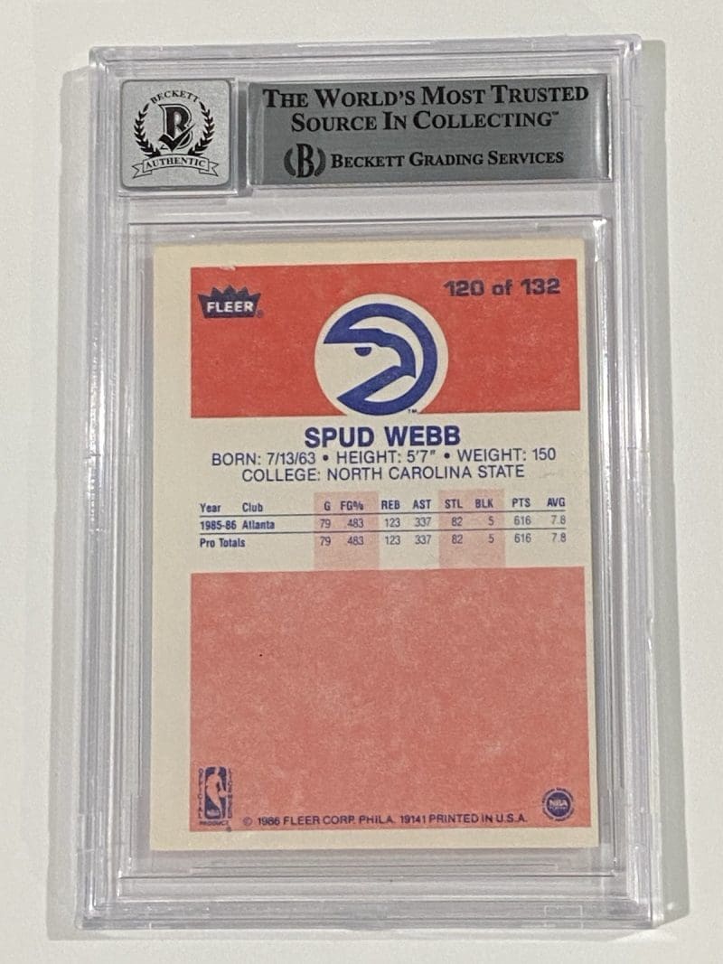 Spud Webb Signed 1986 Fleer #120 Beckett BAS 10 Auto Atlanta Hawks Dunk Champ - Image 2