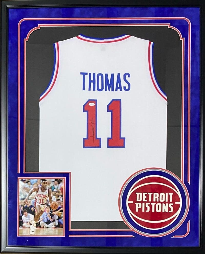 Isiah Thomas Signed Autographed Framed White/Red Jersey JSA Suede Cut Logo