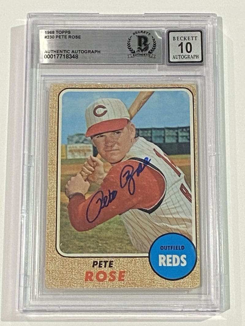 Pete Rose Signed 1968 Topps Card #230 Beckett BAS 10 Auto Cincinnati Reds