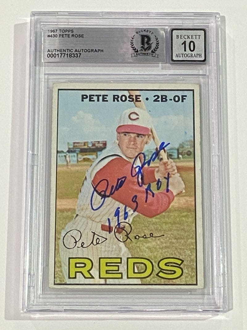 Pete Rose Signed 1967 Topps Card #430 Beckett BAS 10 Auto Cincinnati Reds