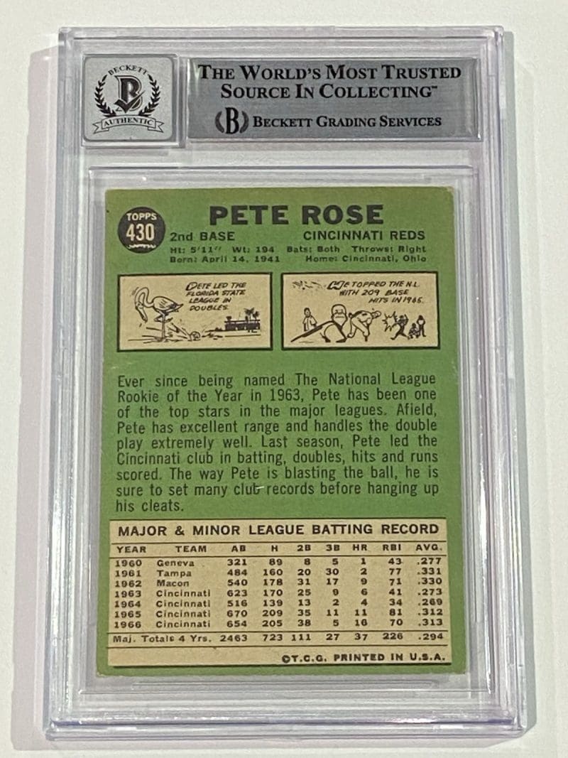 Pete Rose Signed 1967 Topps Card #430 Beckett BAS 10 Auto Cincinnati Reds - Image 2