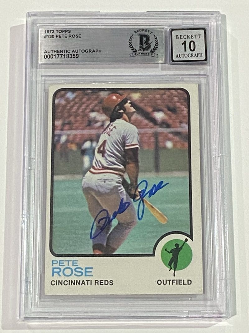 Pete Rose Signed 1973 Topps Card #130 Beckett BAS 10 Auto Cincinnati Reds