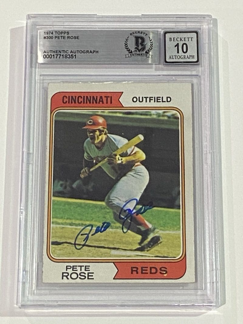 Pete Rose Signed 1974 Topps Card #300 Beckett BAS 10 Auto Cincinnati Reds