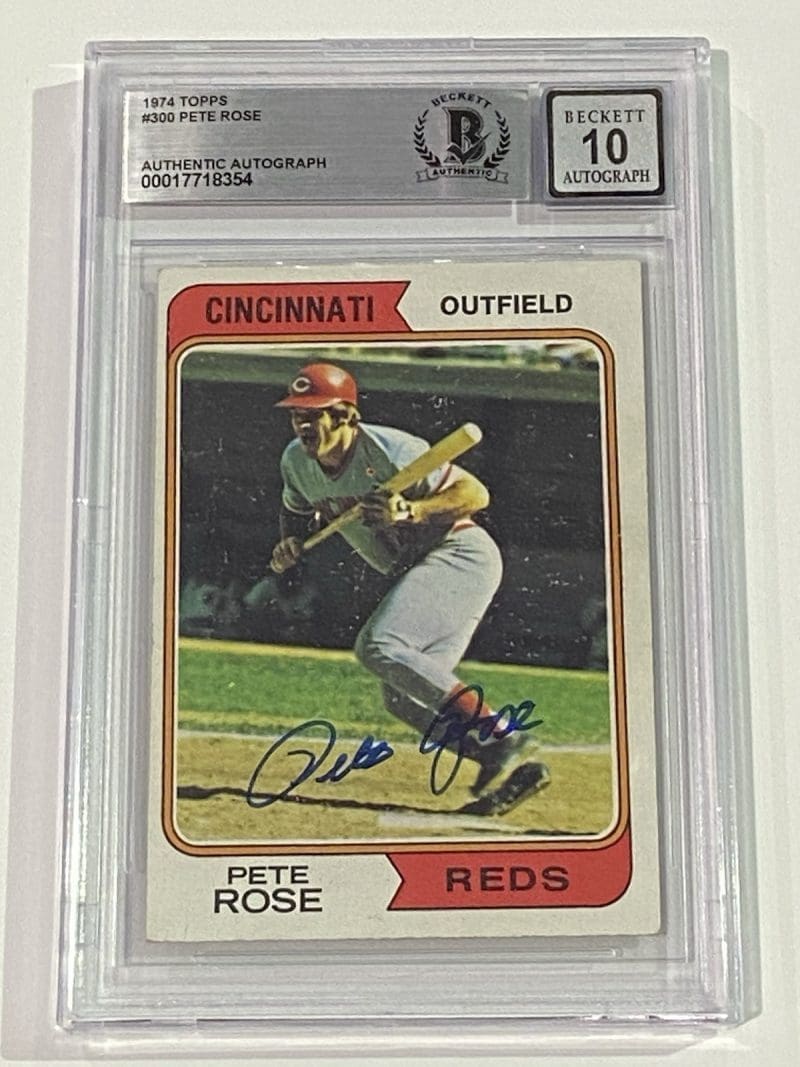 Pete Rose Signed 1974 Topps Card #300 Beckett BAS 10 Auto Cincinnati Reds