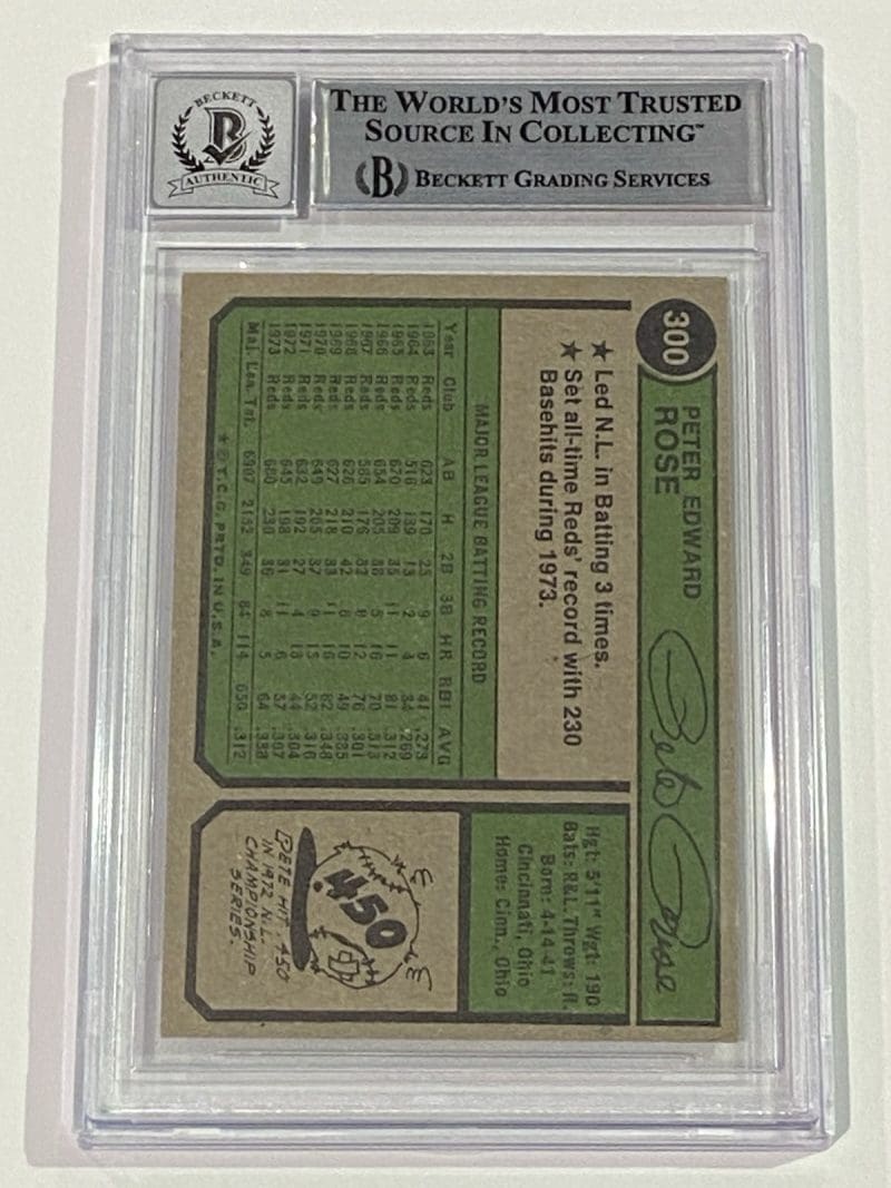 Pete Rose Signed 1974 Topps Card #300 Beckett BAS 10 Auto Cincinnati Reds - Image 2