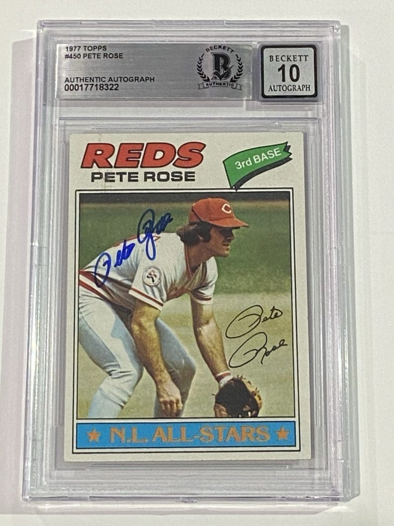 Pete Rose Signed 1977 Topps Card #450 Beckett BAS 10 Auto Cincinnati Reds