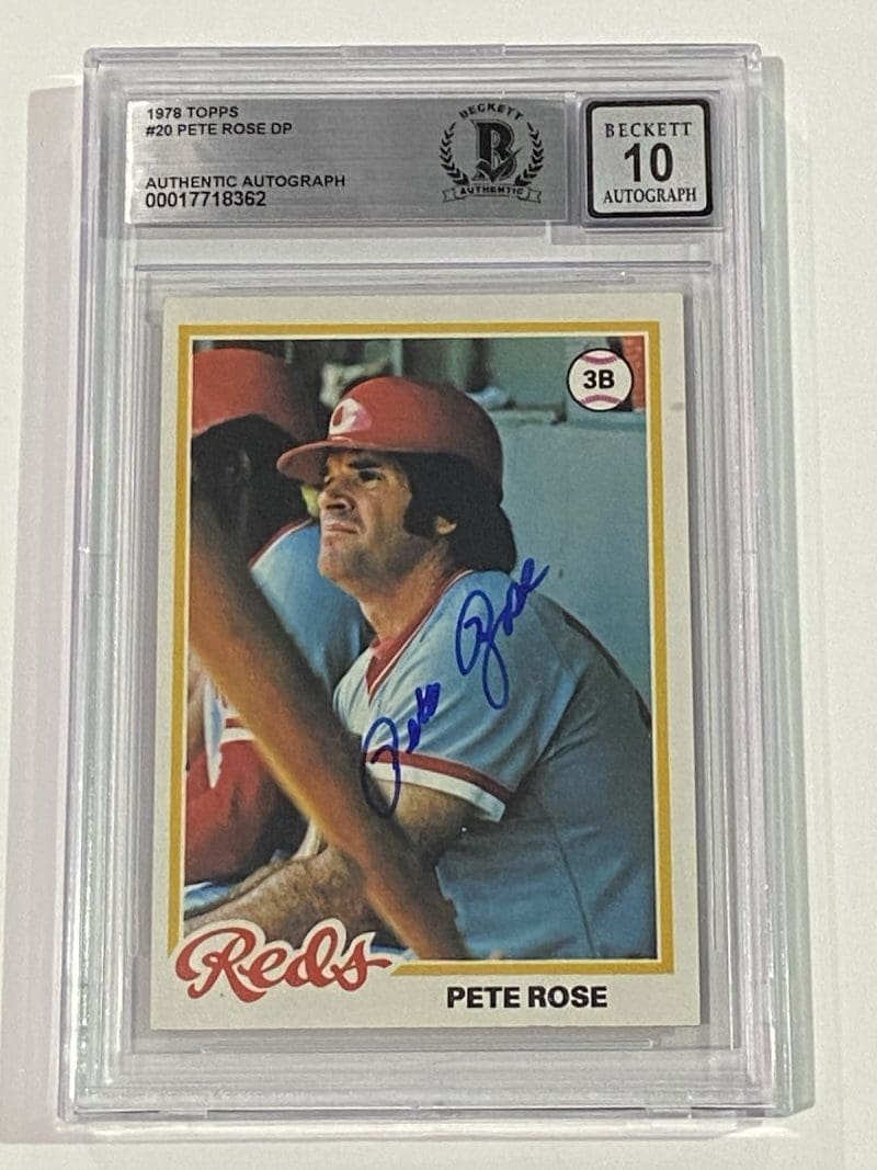 Pete Rose Signed 1978 Topps Card #20 Beckett BAS 10 Auto Cincinnati Reds