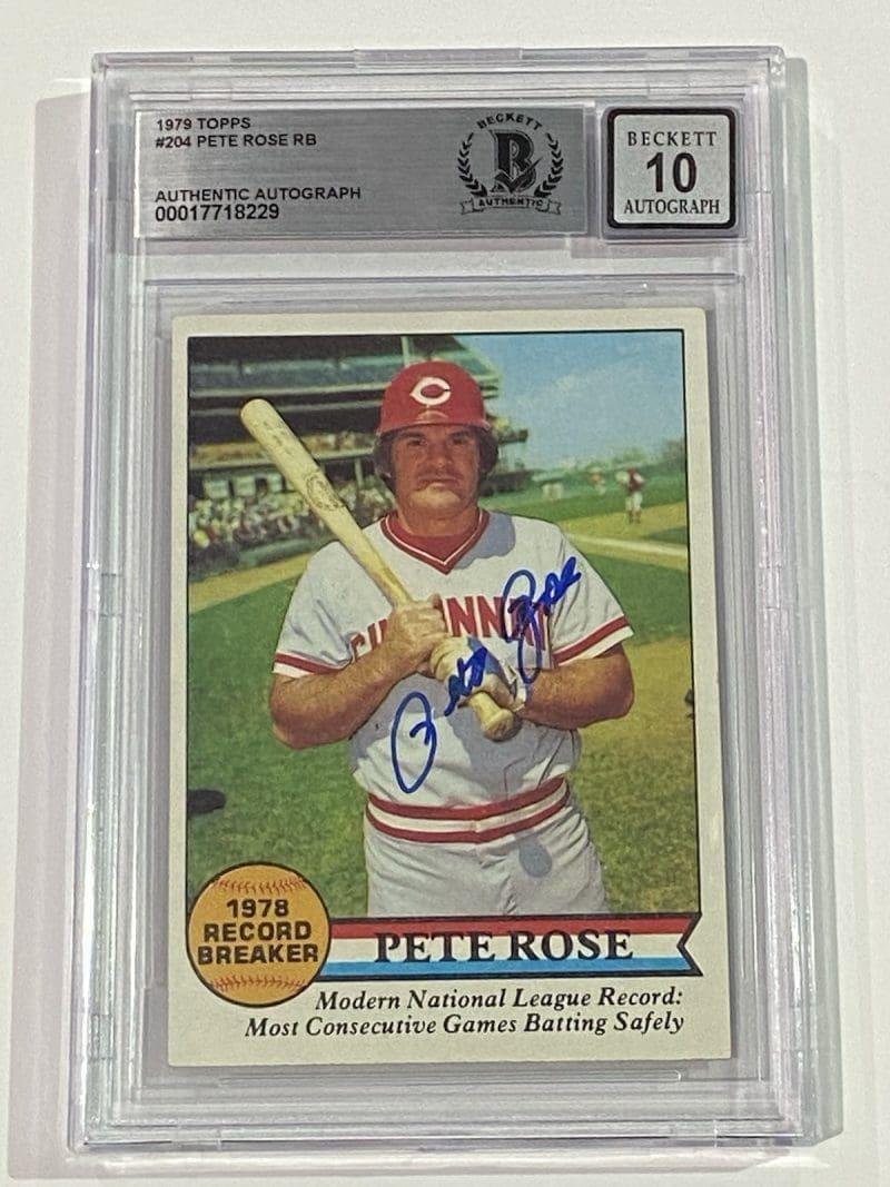Pete Rose Signed 1979 Topps Card #204 Beckett BAS 10 Auto Cincinnati Reds