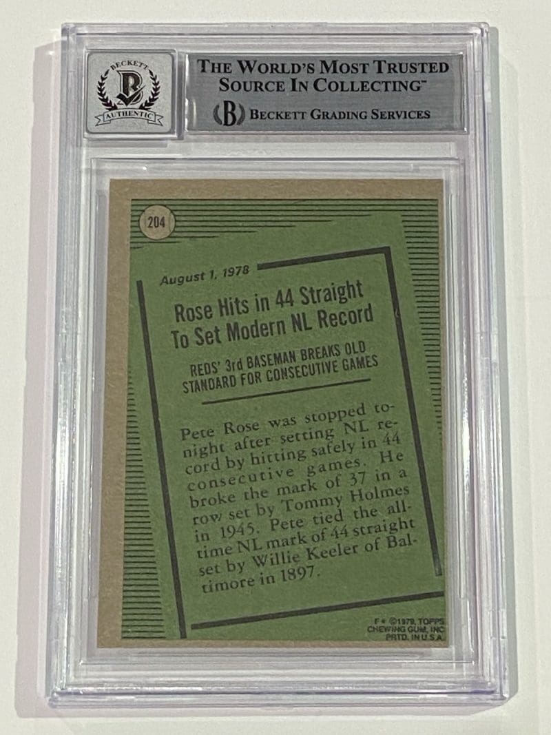 Pete Rose Signed 1979 Topps Card #204 Beckett BAS 10 Auto Cincinnati Reds - Image 2