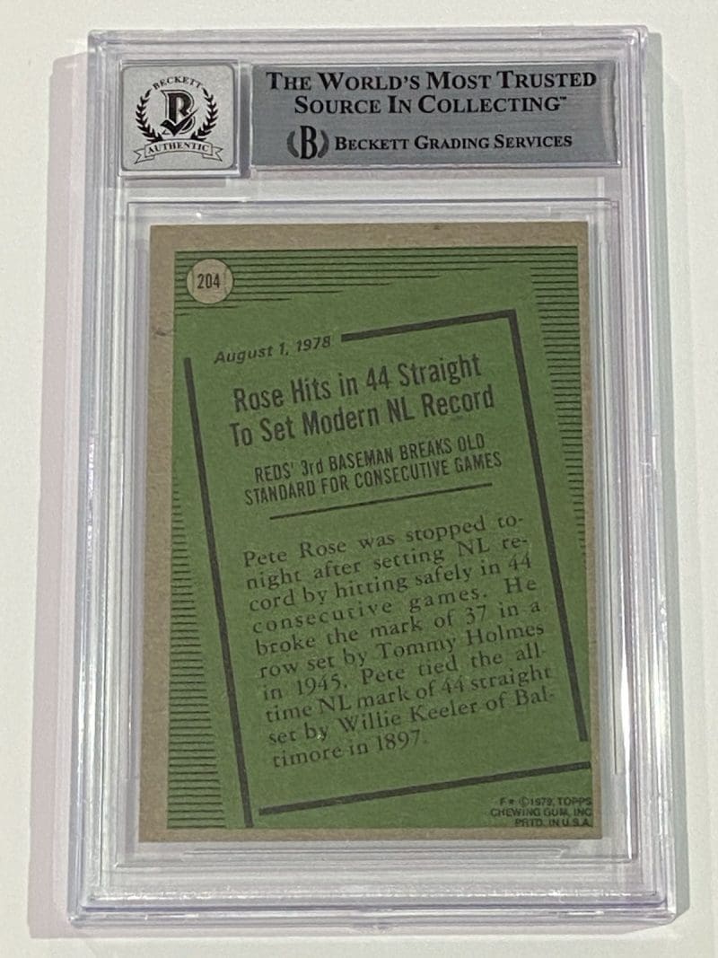 Pete Rose Signed 1979 Topps Card #204 Beckett BAS 10 Auto Cincinnati Reds - Image 2