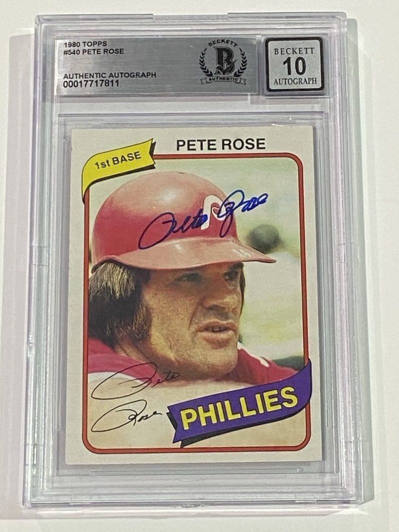 Pete Rose Signed 1980 Topps Card #540 Beckett BAS 10 Auto Cincinnati Reds