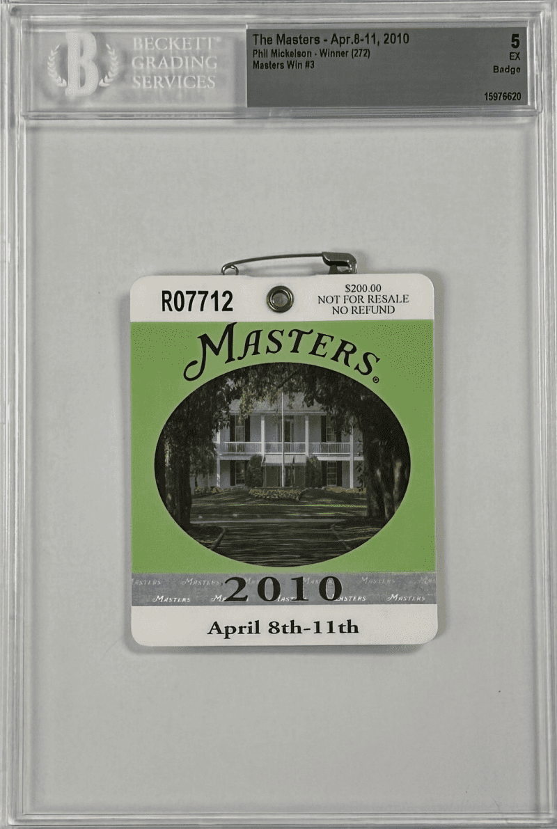Phil Mickelson 2010 Masters Badge 3rd Masters Win Beckett 5 EX 15976620