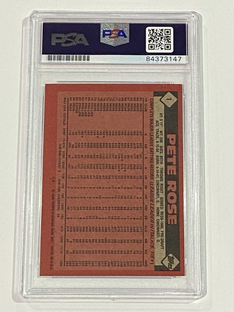 Pete Rose Signed 1986 Topps Card #1 PSA DNA Auto Cincinnati Reds - Image 2
