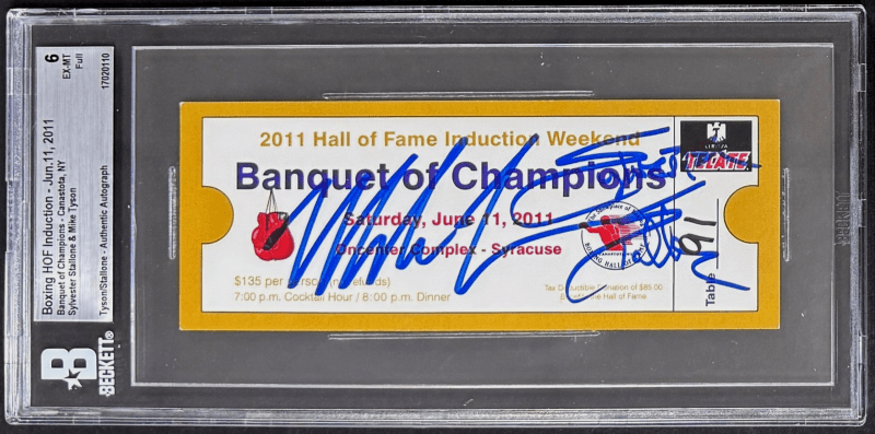 Mike Tyson & Sylvester Stallone Signed 2011 Boxing Hall of Fame Full Ticket BAS