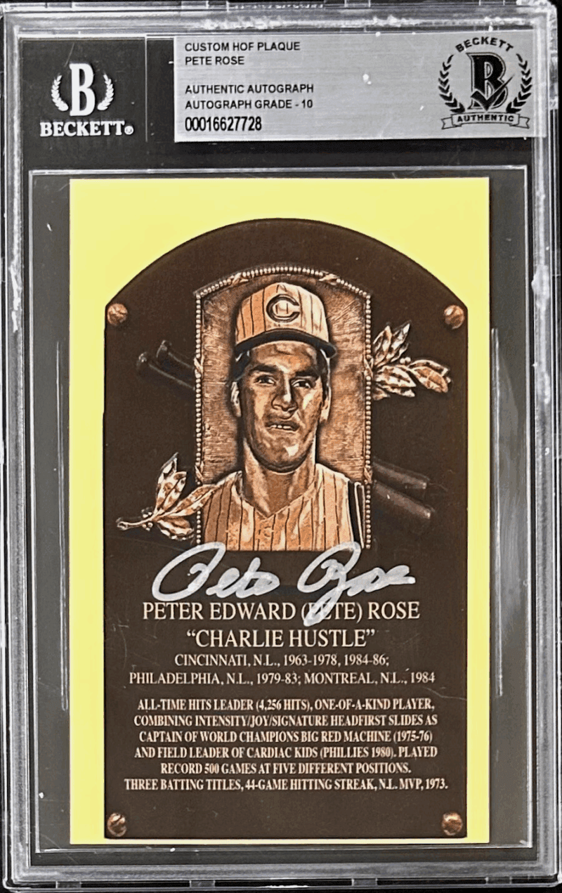 Pete Rose Signed Autographed Custom Hall of Fame Plaque Beckett Slabbed S Auto10
