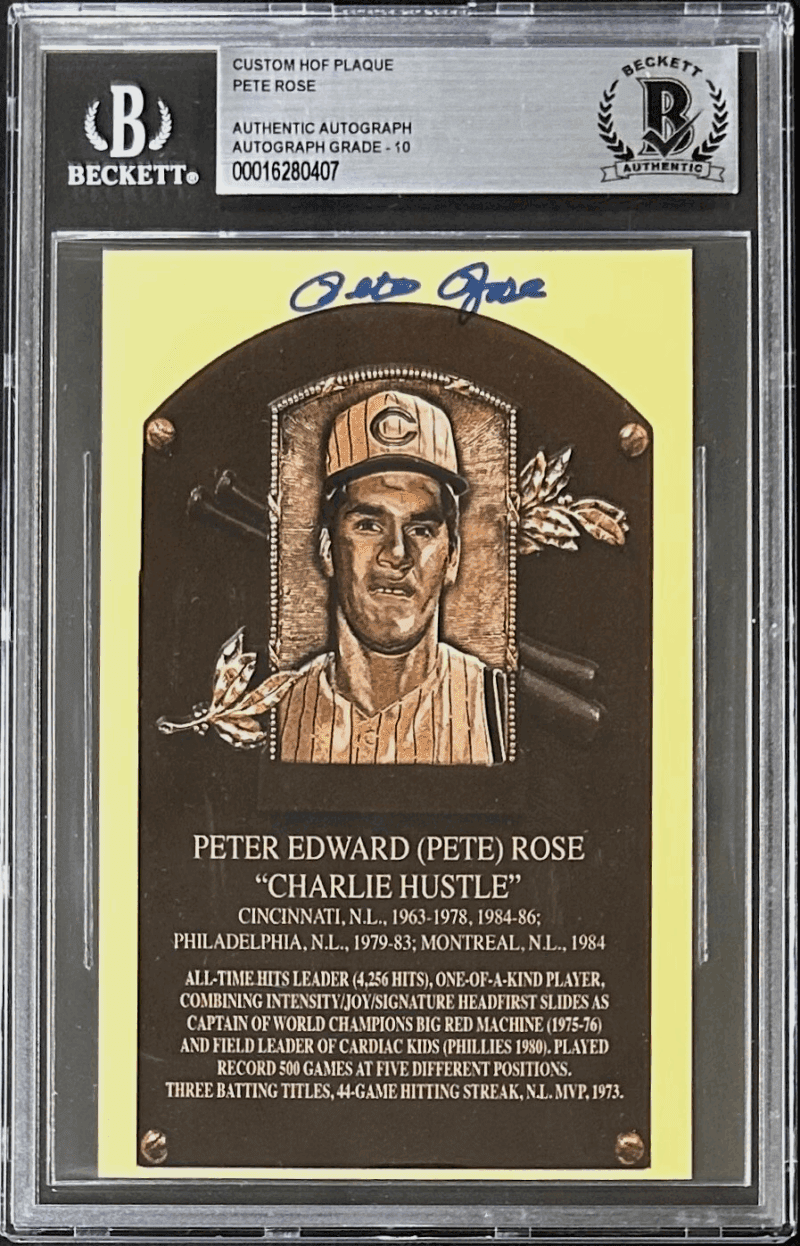 Pete Rose Signed Autographed Custom Hall of Fame Plaque Beckett Slabbed B Auto10