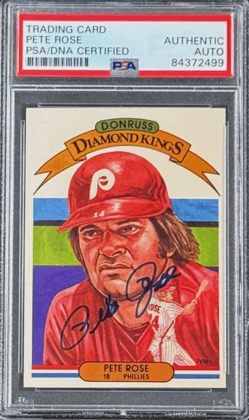 Pete Rose Signed 1982 Donruss Diamond King Card #1 PSA 84372499 Phillies
