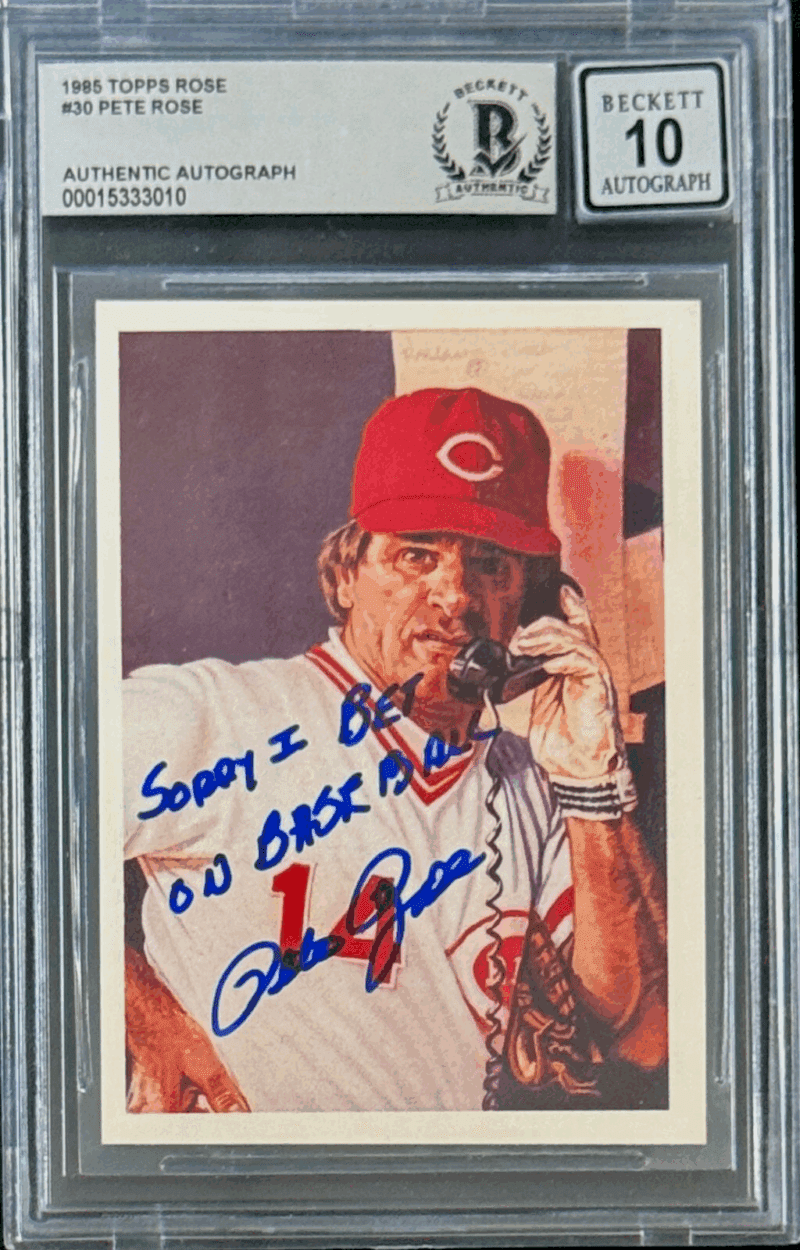 Pete Rose Signed 1985 Topps Card Sorry I Bet On Baseball 30 Beckett 15333010
