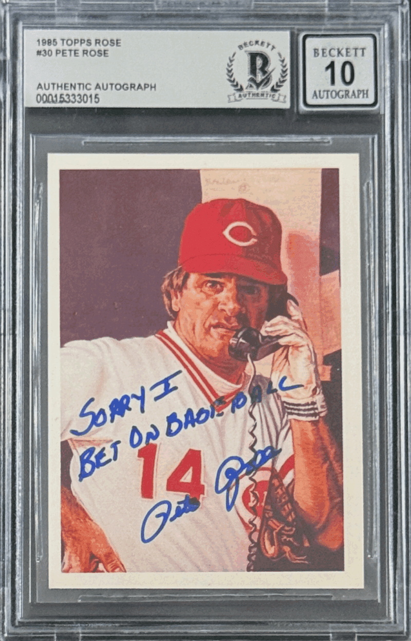 Pete Rose Signed 1985 Topps Card Sorry I Bet On Baseball 30 Beckett 15333015